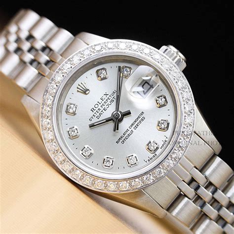 Ladies Rolex Datejust Oyster Perpetual 18k Wgss Silver Diamond Watch