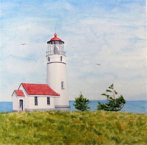 Lighthouse Watercolor Original Seascape Painting Red Blue Etsy