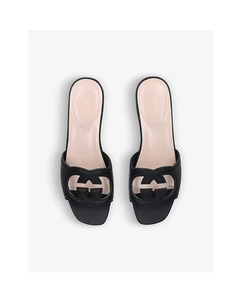 Gucci Interlocking G Cut Out Leather Sliders In Black Lyst