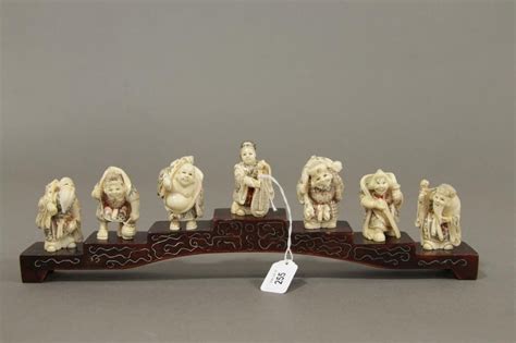Intricate Ivory Netsuke Figures Of Seven Gods Of Fortune Netsuke