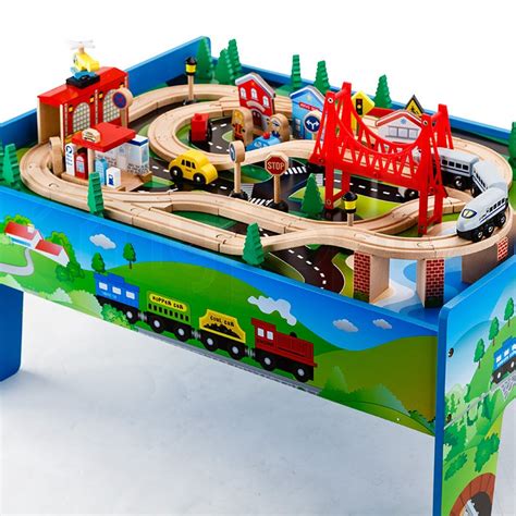 Rovo Kids Wooden Train Set Table Toy Railway Timber Wood Model Tracks