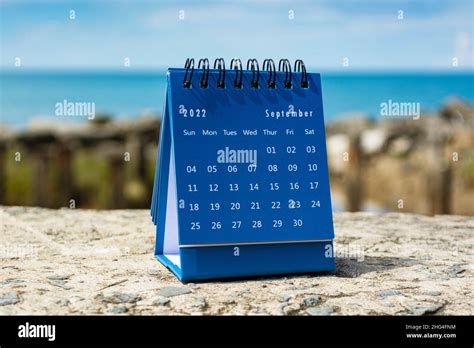 Blue September 2022 Calendar On Blurred Background Of Blue Ocean 2022
