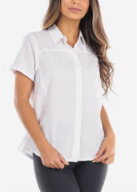 Moda Xpress Womens Short Sleeve Shirt Button Up Shirt Collar White