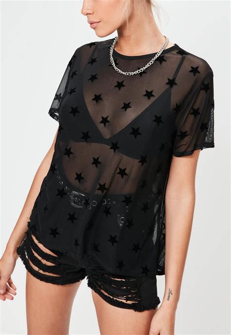 Missguided Black Star Mesh T Shirt In 2020 Star Clothing Black