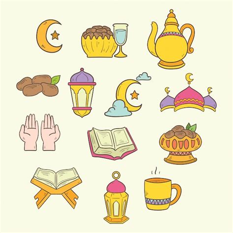 Premium Vector Islamic Doodle Art Set For Ramadan Kareem Illustration