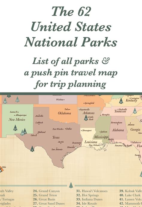 63 Us National Parks List And Push Pin Parks Map Us National Parks
