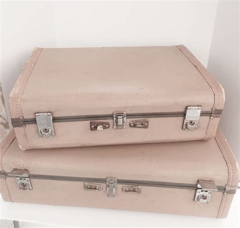 Shabby Chic Light Tan Luggage Vintage 1950 Style Suitcases Etsy Old