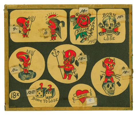 Lot - “Hot Stuff” Devil Tattoo Designs by Bert Grimm (California, ca. 1950)