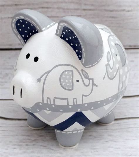 Personalized Elephant Piggy Bank Hand Painted Ceramic Piggy Bank