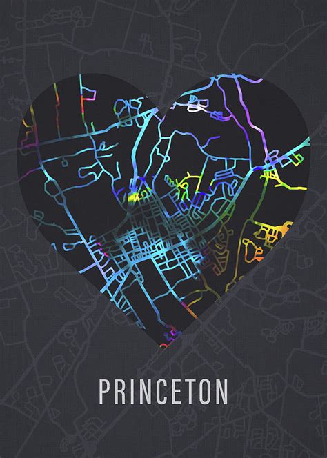 Princeton New Jersey City Heart Street Map Love Dark Mode Mixed Media