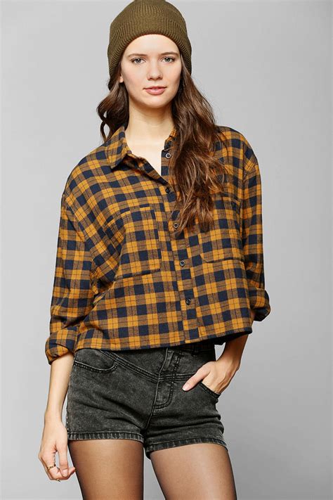 Urban Outfitters Bdg Cropped Flannel Shirt In Metallic Lyst