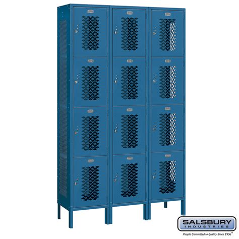Extra Wide Vented Metal Locker Four Tier 3 Wide 6 Feet High 15