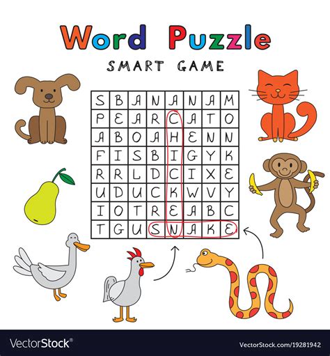 Funny Animals Word Puzzle Smart Game Royalty Free Vector