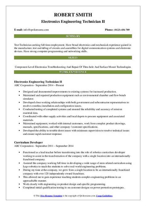 Job descriptions & responsibility samples inc.+ pdf samples. Engineering Technician Resume Samples | QwikResume