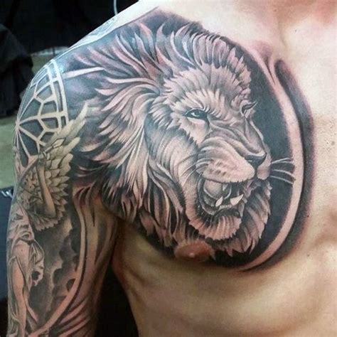 Sleeve And Chest Male Lion Tattoos Samoantattooschest Lion Chest Tattoo Lion Head Tattoos
