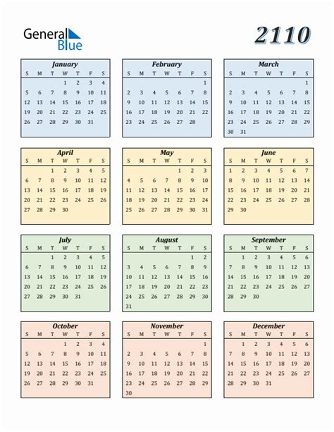 Free 2110 Calendars In Pdf Word Excel