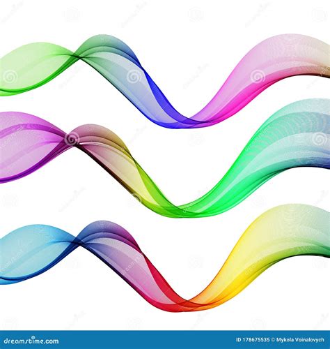 Set Of Colorful Abstract Isolated Transparent Wave Lines For White