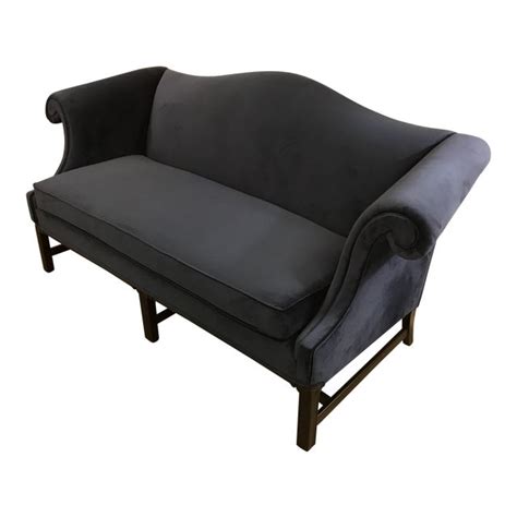 Mid Century Chippendale Restored Royal Blue Velvet Camelback Sofa
