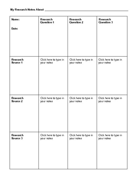 Research Notes Chart Template Education World
