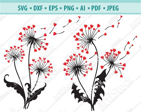 Dandelion With Heart Svg Digital Cut File Dandelion Flower Etsy