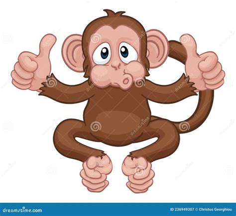 Monkey Cartoon Animal Giving Double Thumbs Up Stock Vector