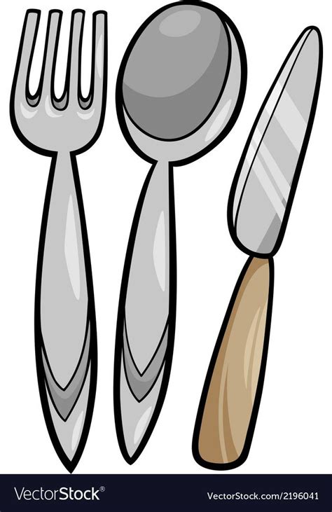 Cartoon Illustration Of Kitchen Utensils Fork And Spoon And Knife