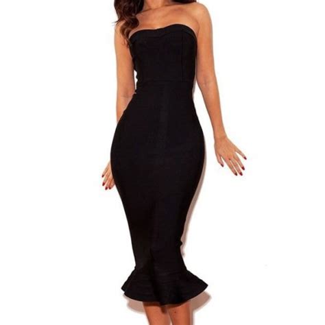 Solid Color Ruffles Sexy Strapless Women S Dress Black Solid Color Ruffles Sexy Strapless Women