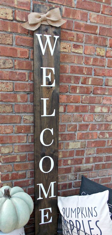 Matching black screws are included with each sign and holes are predrilled for you. Large Wood Vertical Outdoor Welcome Sign Front Door Front ...