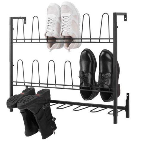 Wall Mounted Black Metal Wire 9 Pair Boot And Shoe Rack Myt