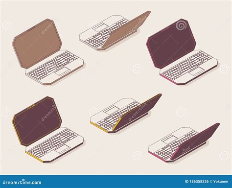 Set Of Isometric Colored Outline Laptops Stock Illustration