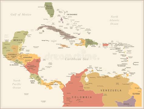 De Kaart Van Midden Amerika Uitstekende Vectorillustratie Stock