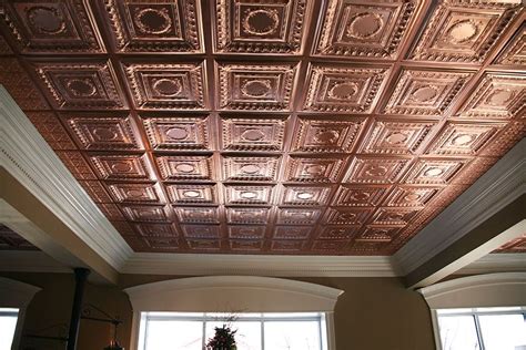 The open grids hold ceiling tiles sized at either 2' x 2' or 2' x 4'. Stratford Vinyl Ceiling Tile - Faux Copper (2x4) | Ceiling ...
