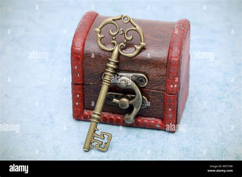 Vintage Key And Old Treasure Chest On Table Stock Photo Alamy