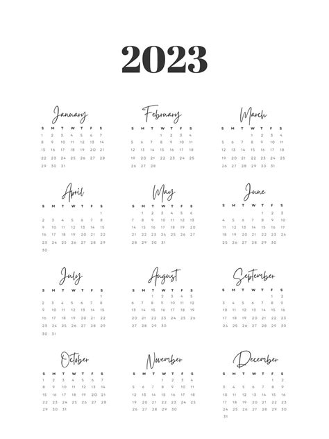 Printable Calendar 2023 Etsy