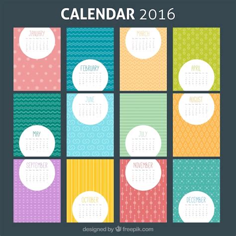 Free Vector Colorful 2016 Calendar Template