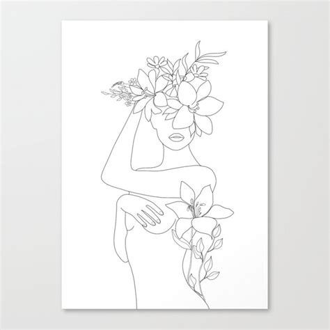 This poster combines minimalist and bohemian styles. Minimal Line Art Woman with Flowers VI Canvas Print by ...