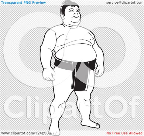 Clipart Of A Black And White Sumo Wrestler 2 Royalty Free Vector
