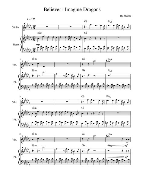 Printable sheet music file, 1 copy • 7 pages, id: Believer Imagine Dragons violinandpianoduet Sheet music for Violin, Piano | Download free in PDF ...
