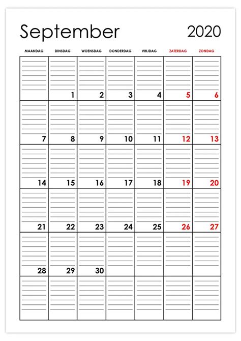 Lege Kalender September 2020