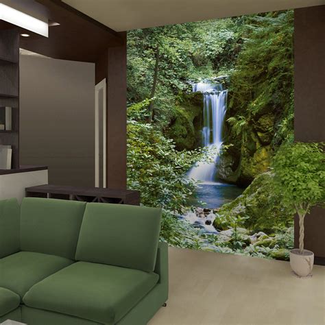Ideal Decor Waterfall In Spring Wall Mural From Wall Murals Waterfall Wall Decor
