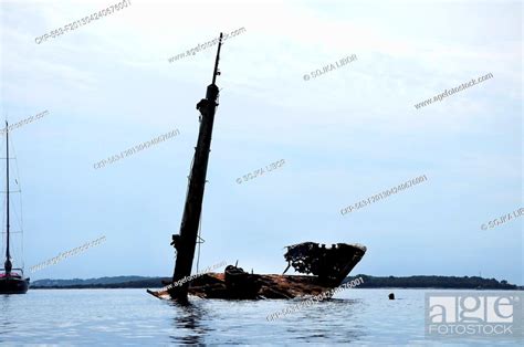Illustrative Photo Partly Submerged Shipwreck Of Italian Cargo Ship