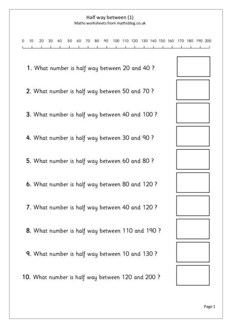 Finding Halfway Between Two Numbers Worksheet