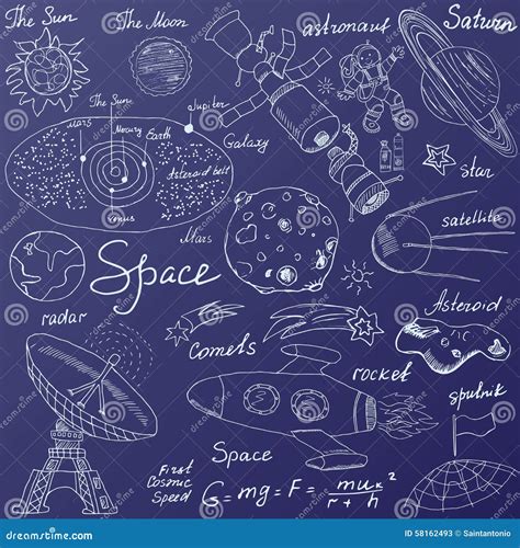 Space Doodles Icons Set Hand Drawn Sketch With Solar System Planets