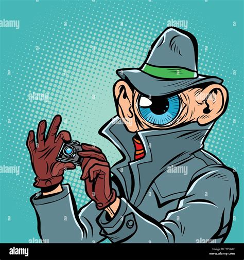 Spy Eye Surveillance Comic Cartoon Pop Art Retro Vector Illustration