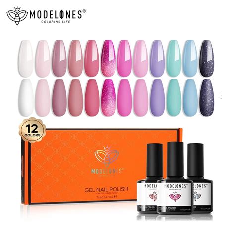 MODELONES Gel Nail Polish Set 12 Colors Pink Kit Glitter Soak Off