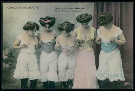 BEAUTY CONTEST BREASTS French Photogravure Risque Near Nude Woman 1910s
