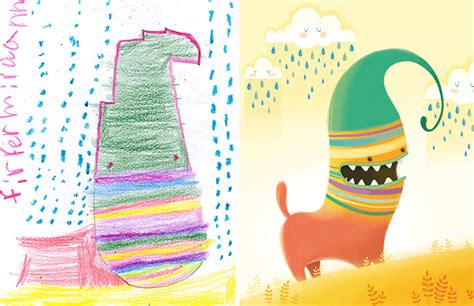 Display this picture and encourage your. 100+ Artists Redraw Kids' Doodles Of Scary Monsters In ...