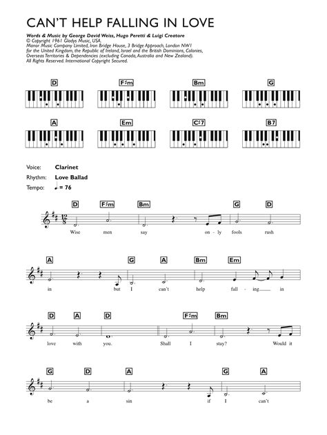 Cant Help Falling In Love Piano Chordslyrics Print Sheet Music