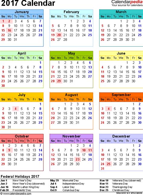 2017 Calendar With Federal Holidays