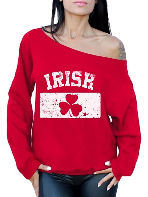 Awkward Styles Womens St Patricks Day Irish Clover Vintage Flag Graphic Off Shoulder Tops
